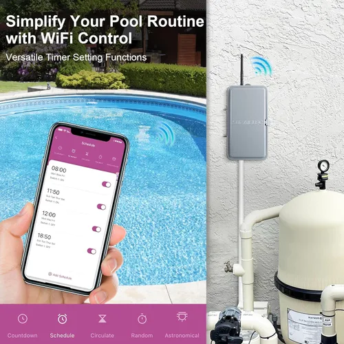 Vista 3 de Suraielec Temporizador de piscina, temporizador inteligente WiFi para bomba de piscina, 120, 240, 277 VAC, 40 amperios, carcasa de metal resistente