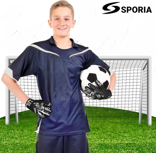 Vista 7 de SPORIA Guantes de portero para jóvenes con doble protección para la muñeca, guantes de fútbol para niños, material de látex antideslizante, guantes