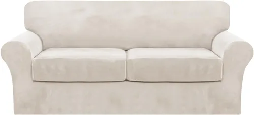 Vista 62 de FantasDecor Fundas de terciopelo para sofá de 2 piezas para sala, con cojín individual, protector elástico de muebles para mascotas, lavable a Negro