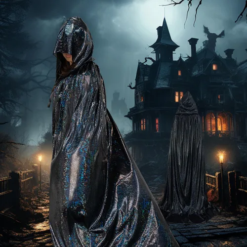 Vista 5 de KOMUSMO Capa de Halloween con capucha, unisex, capa de terciopelo de longitud completa, capa de mago, disfraz de cosplay de 59 pulgadas