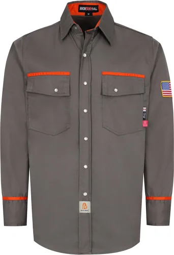 Vista 10 de BOCOMAL Camisas FR para hombre, resistentes al fuego, peso ligero, NFPA2112, camisa de soldadura ignífuga, acabado repelente al agua y al aceite
