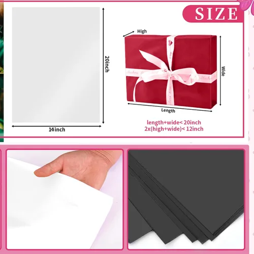 Vista 8 de 30 hojas de papel de seda negro, blanco y rojo para bolsas de regalo, papel de seda a granel para decoración de bodas, cumpleaños, proyectos
