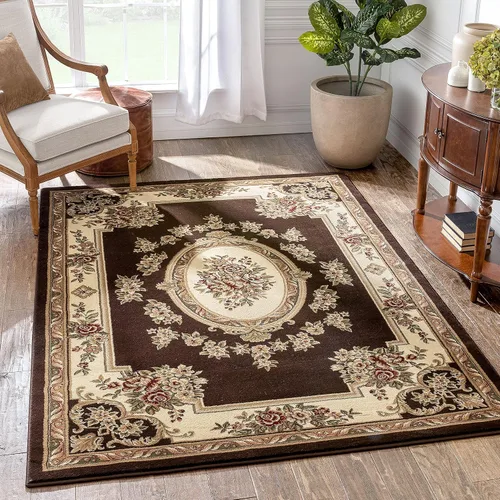 Vista 20 de Alfombra de pastoral con medallón de tejido suave y grueso, estilo europeo, con diseño floral y tradicional, fácil de limpiar, moderna, clásica