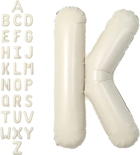 Vista 53 de SUWEN Globos de helio grandes de 102 cm (40 pulgadas) con letra S en color crema. Globos grandes de papel de aluminio con letra en helio, de A a Z.