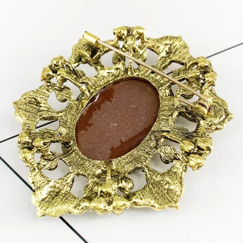 Vista 4 de SELOVO Vintage Lady Maiden Camafeo Broche Pin Set Antiqued Gold Tone, Cristal