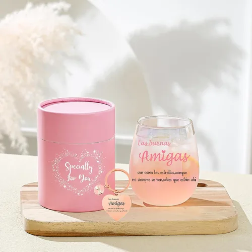 Vista 6 de Yalucky Regalos para mujer amiga, vaso de vidrio de 16.2 fl oz, regalos de cumpleaños para mujer, Llaveros para mujeres, regalo de graduación