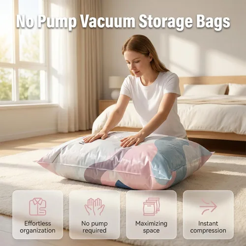 Vista 2 de Bolsas de compresión grandes sin bomba para almacenamiento al vacío, bolsas