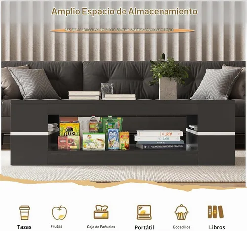 Vista 4 de HedoAjim Mesa de centro moderna y elegante de 47.2 pulgadas con parte superior de cristal, mesa grande para sala de estar, mesas centrales Negro