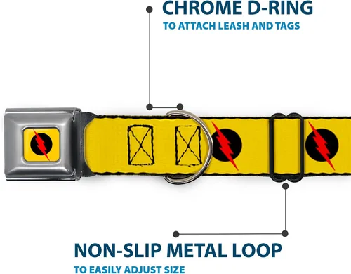 Vista 5 de Buckle-Down Collar de perro con hebilla de cinturón de seguridad, logotipo de flash reverso, amarillo dorado, negro/rojo, 1 pulgada de ancho, se