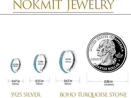 Vista 2 de NOKMIT 3 pares de mini aretes de aro turquesa para cartílago para mujer, 8100.472 in (turquesacirconia cúbica)