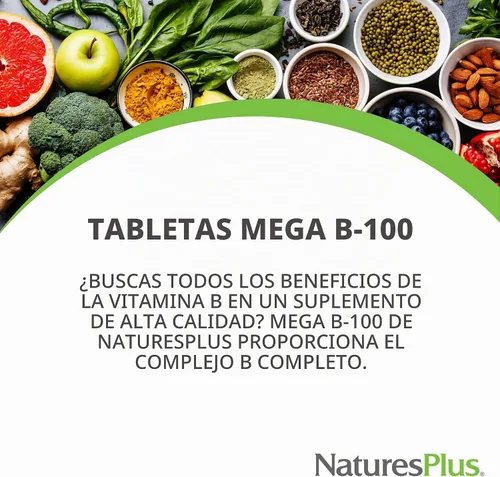 Vista 3 de NaturesPlus Mega B-100 Complex - 60 tabletas de liberación sostenida - Complejo B equilibrado - Soporte energético - Vegetariano, sin gluten - 60