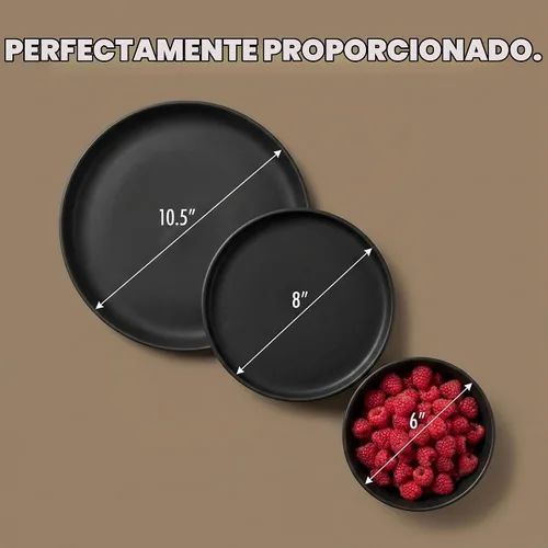 Vista 6 de Juego de vajilla de cerámica, juegos de platos y cuencos, platos, servicio de 12 piezas para 4, negro mate