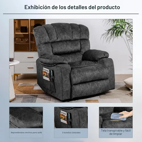 Vista 4 de Silla reclinable moderna ergonómica de un solo sofá, asiento de salón, reclinables por gravedad, relleno de espuma