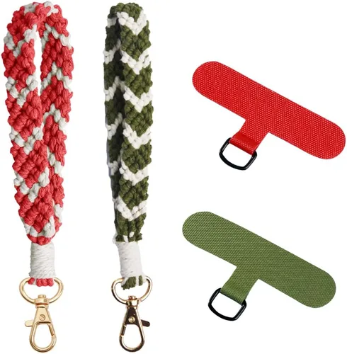 Vista 12 de VIOKKO Correa de muñeca de macramé bohemio para teléfono, cordón para teléfono celular con lengüeta de sujeción, pulsera con soporte para correa