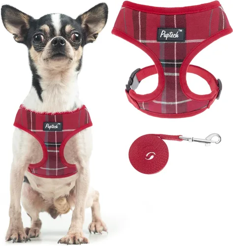 Vista 31 de PUPTECK Juego de arnés y correa de malla suave para perro, cachorro y gato, cómodo chaleco acolchado sin tirones, azul Pascua, S