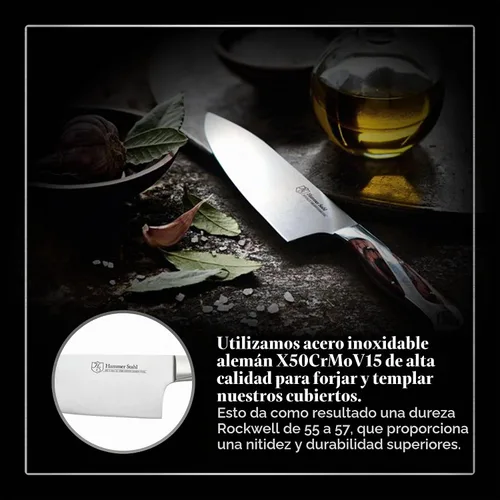 Vista 3 de Hammer Stahl Cuchillo de chef de 6 pulgadas, acero forjado alemán de alto carbono, cuchillo de cocina profesional, mango ergonómico de madera