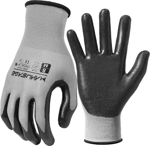 Vista 31 de MANUSAGE Guantes de trabajo de seguridad - Guante protector para hombres y mujeres - Protección de mano ultradelgada - Para construcción Negro