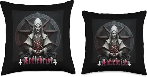 Vista 3 de Satan, 666, Satanic Baphomet Tees Anticristo, Satán, Monja malvada, Satanista, Gótico, Diablo, Almohada de 18 x 18 pulgadas, Multicolor