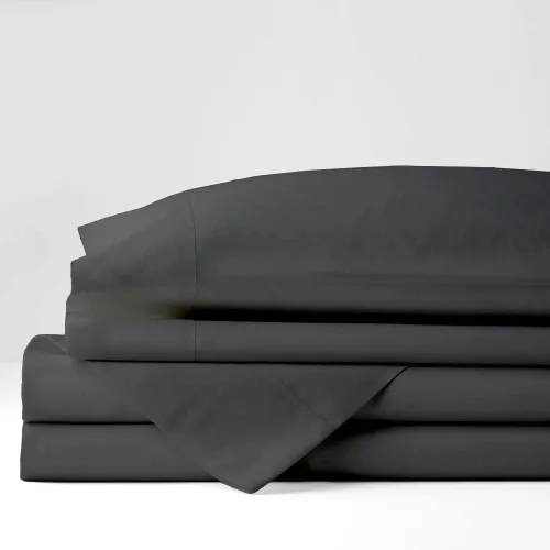 Vista 6 de Juego de ropa de cama dividida de 5 piezas, 800 TC-100% algodón, juego de sábanas divididas de algodón de fibra larga color negro, se adapta a