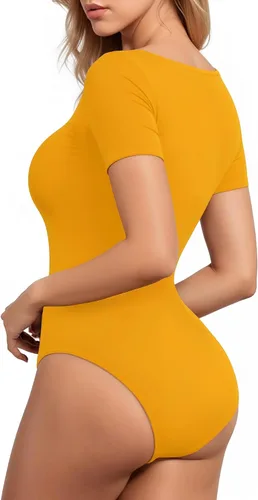 Vista 24 de MANGOPOP - Body de manga corta con cuello cuadrado para mujer
