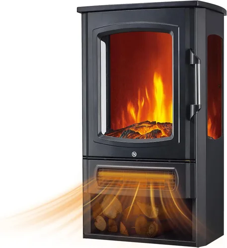 Vista 7 de Calentador eléctrico independiente para estufa de chimenea, 1500 W con efecto de llama LED 3D realista, brillo y termostato ajustables, 2 ajustes