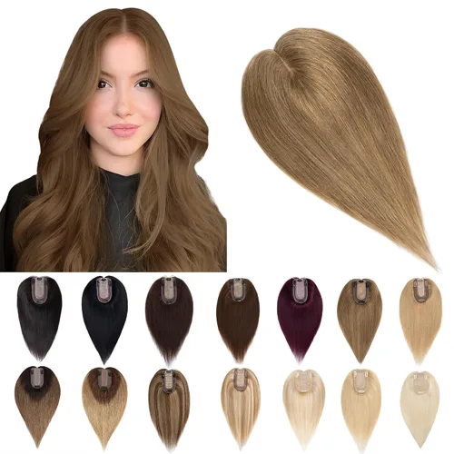 Vista 15 de SEGO Toppers para el cabello para mujer, cabello humano real con flequillo, 2.8 x 5.1 in, base de seda, 100% cabello humano Remy, clip en la parte