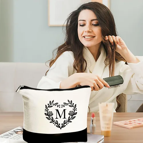 Vista 8 de YOOLIFE Regalos para mujeres – Bolsa de playa con monograma inicial con bolsa de maquillaje, día de la madre, regalos de cumpleaños para mujeres