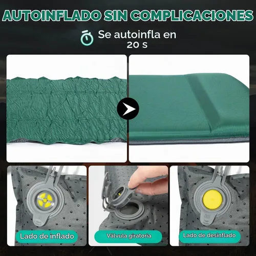 Vista 6 de Hikenture Colchoneta de dormir autoinflable para campamento, almohadilla de campamento ultra gruesa de 3 pulgadas con almohada, colchón de Verde