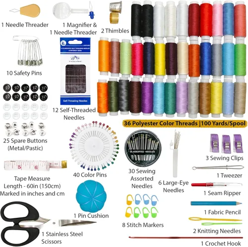 Vista 5 de Kit de costura para adultos con suministros y accesorios de costura, kit de costura a mano básico para pequeñas reparaciones, kit de costura