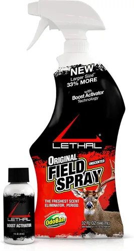 Vista 10 de Lethal Spray de campo original con agente eliminador de aroma humano para ropa, equipo y equipo de caza, fabricado en los Estados Unidos, sin
