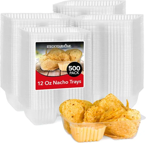 Vista 12 de Bandejas de plástico para nachos de 12 onzas (paquete de 50) bandeja desechable pequeña para nachos y salsa de queso, suministros de soporte