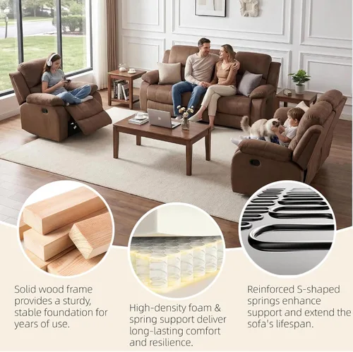 Vista 6 de Juego de sofá reclinable manual, juego de sofá reclinable de microfibra, moderno juego de muebles de sala de estar, sillón reclinable para sala