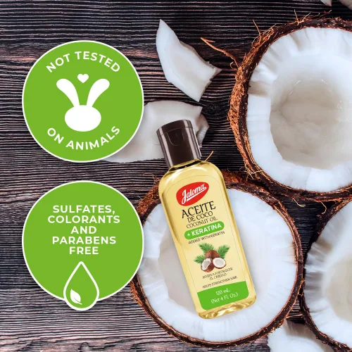 Vista 7 de Aceite de coco Jaloma con queratina, paquete de 2, 4 onzas cada botella