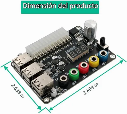Vista 3 de HLT Placa de conexión de fuente de alimentación ATX con perilla de voltaje ajustable y 6 puertos USB 2.0, y QC 2.0/QC 3.0, salida máxima de 3 A