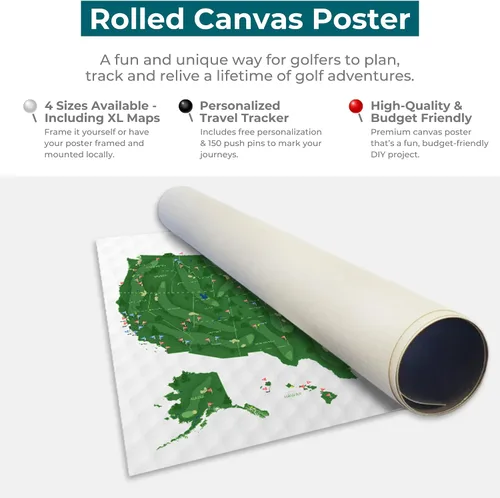 Vista 4 de Póster de lienzo enrollado personalizado, 200 campos de golf, lienzo de EE. UU., 24 x 36 pulgadas, rastreador de campos de golf personalizado