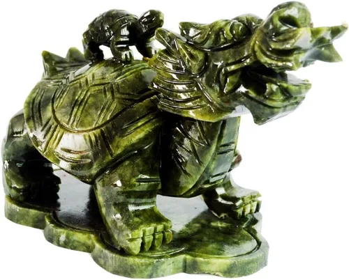 Vista 4 de LILOVE Feng Shui chino gran tortuga de dragón de jade verde para la riqueza estatua escultura figuritas