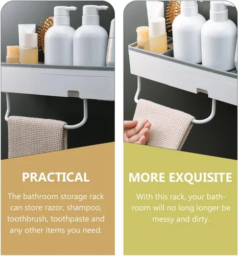 Vista 2 de Estante de esquina para ducha, baño, estantes flotantes, soporte para toallas de baño, estantes ajustables, riel para colgar en la pared