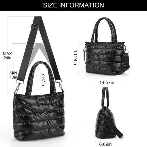 Vista 6 de YFGBCX Bolsa de mano acolchada para mujer, ligera, de invierno, de algodón, acolchada, para el hombro, con relleno de plumón