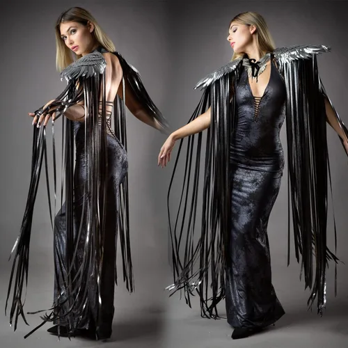 Vista 4 de Ypser Piezas de hombro con alas de ángel con flecos chal para hombre ardiente Halloween Cosplay