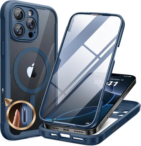 Vista 131 de Miracase - Funda magnética para iPhone 13 Pro Max de 6.7 pulgadas (compatible con MagSafe), transparente, completo, protector de pantalla de vidrio