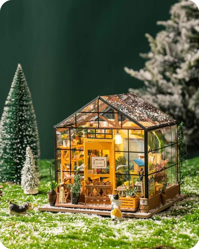 Vista 6 de Rolife Kit de casa de muñecas en miniatura y kits de rincón de libros (invernadero de Caty+casa de jardín)