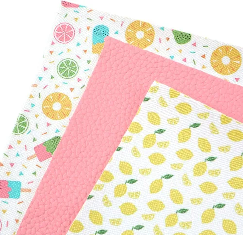 Vista 5 de Summer Fruits - Hoja de piel sintética de lichi, tela de cuero sintético surtido, 5 unidades de 8 x 13 pulgadas (7.9 in x 13.4 in) para hacer lazos