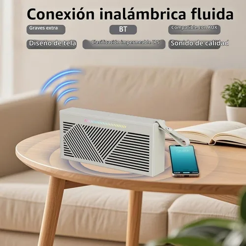 Vista 5 de Altavoz Bluetooth, altavoces Bluetooth inalámbricos portátiles con sonido HD, altavoz impermeable IPX5 con luces LED RGB, Bluetooth5.3