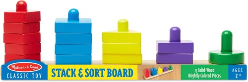 Vista 6 de Tablero Melissa & Doug Apila y Ordena, juguete educativo de madera con 15 piezas de madera maciza