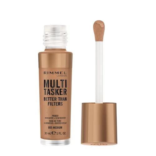 Vista 13 de Rimmel Multi-Tasker Better Than Filters, 002 Fair Light, imprimación facial, refuerzo e iluminador de brillo, fórmula vegana, beneficios