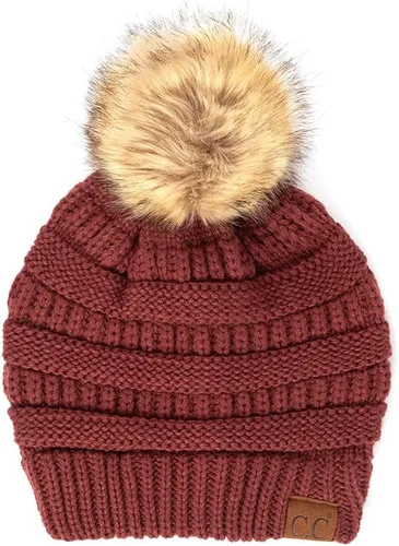 Vista 90 de Gorro unisex liso con pompón y ribete (HAT-43) de C.C Hatsandscarf Exclusives Marfil