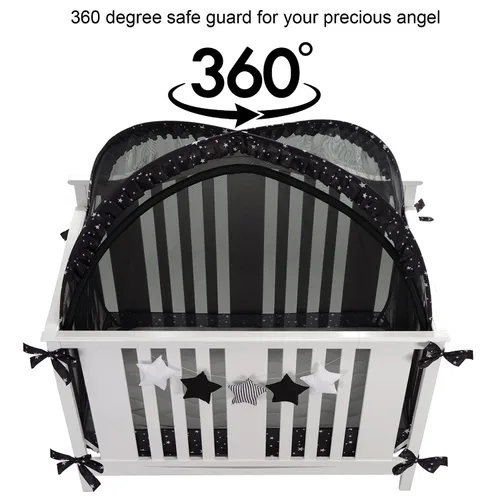Vista 9 de Tienda de cuna de seguridad para mantener al bebé en Pop Up Mosquitero Netting Canopy Mesh Cover para niños pequeños - Negro