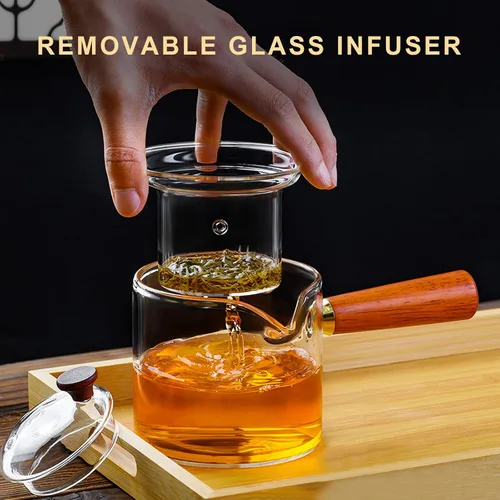 Vista 3 de PARACITY Tetera de vidrio con infusor, tetera japonesa segura para estufa, hervidor de té transparente con mango de madera, tetera de hojas sueltas