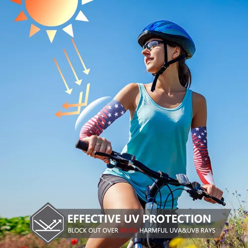 Vista 5 de JUNAN Mangas deportivas de compresión para brazos, 1 par de mangas de protección UV que absorben