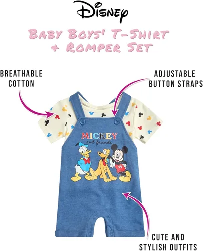 Vista 13 de Disney Conjunto de pantalones cortos para bebé, 2 piezas de Spiderman Mickey Mouse Cars Winnie the Pooh, conjunto corto de camisa corta (0-3M-24M)